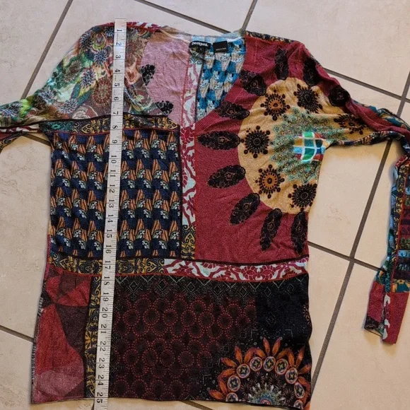 Desigual Cashmere Sweater “Michelle" Multicolor V-neck Long Sleeve Size L - Picture 9 of 13